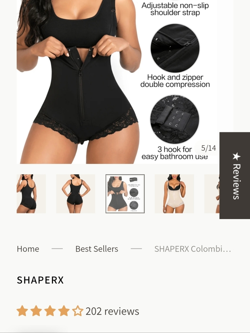 SHAPERX Colombian Tummy Control Faja with Zip & Hooks, Post Surgical Bodysuit XL - Picture 5 of 7
